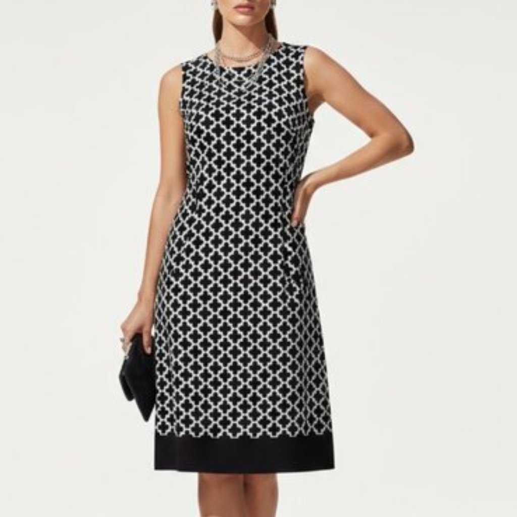 Whbm Black White Geometric Quatrefoil Mod Sheath Dress 4